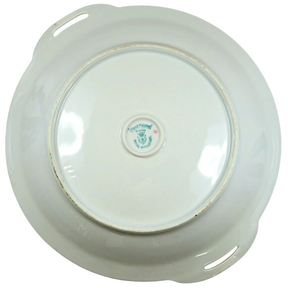 Royal Rudolstadt Prussia 11" Hand-Painted Rose, Handled Serving Plate, Gold Trim - Picture 4 of 5